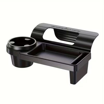 Car armrest with built-in mobile phone and cup holder, designed for convenient driver access and in-car organization.