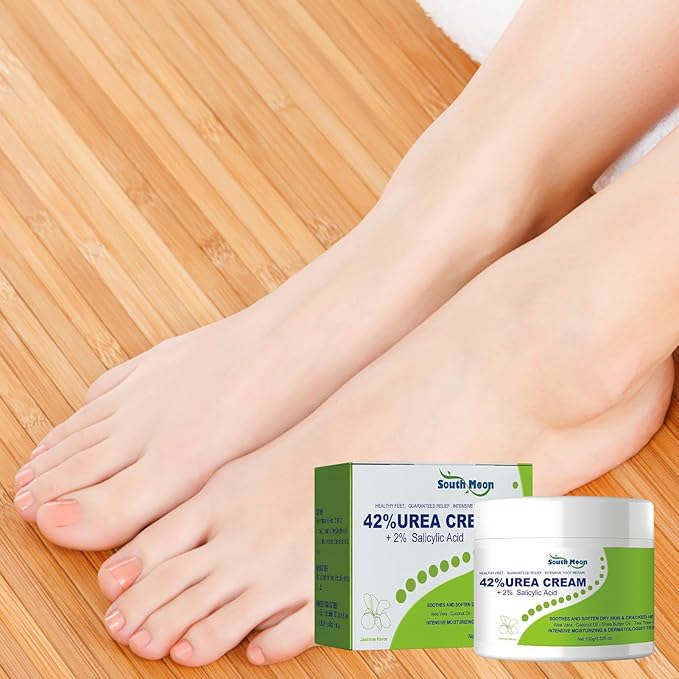 South Moon Urea Cream with 2% Salicylic Acid, creamy texture in a jar, designed for skin moisturizing and exfoliation.