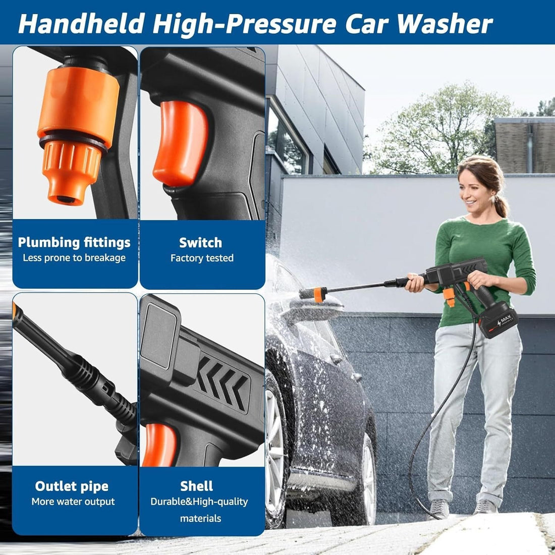 High pressure water cleaning gun from My Store with adjustable nozzle and ergonomic handle for outdoor cleaning tasks.