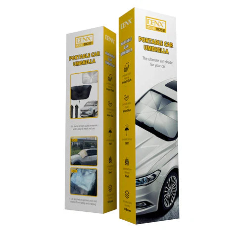 Portable Denx Car Umbrella by My Store, compact and foldable, providing shade and protection for vehicles in various weather conditions.