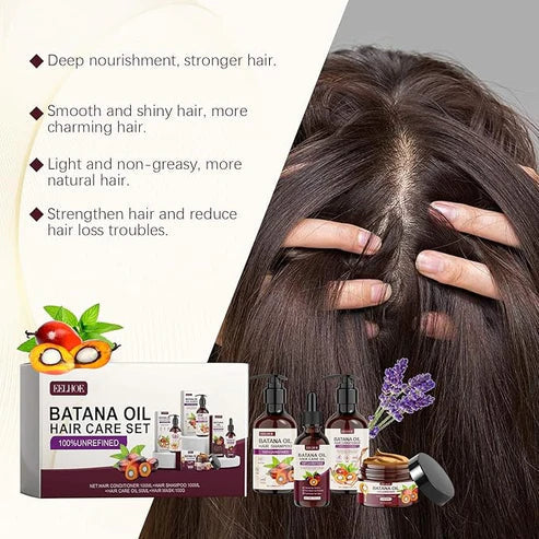 EELHOE Batana Oil hair care set featuring bottles of natural Batana Oil for nourishing and strengthening hair.