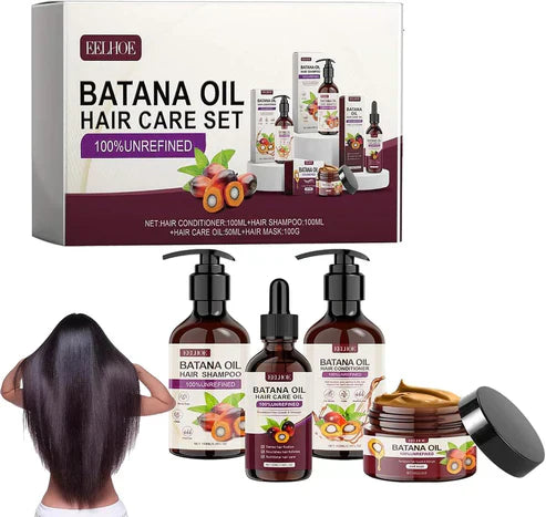 EELHOE Batana Oil hair care set featuring bottles of natural Batana Oil for nourishing and strengthening hair.