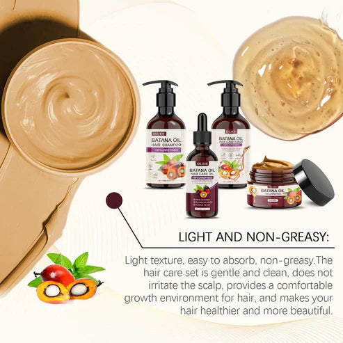 EELHOE Batana Oil Hair Care Set with bottles of natural hair treatment products and packaging for healthy hair.