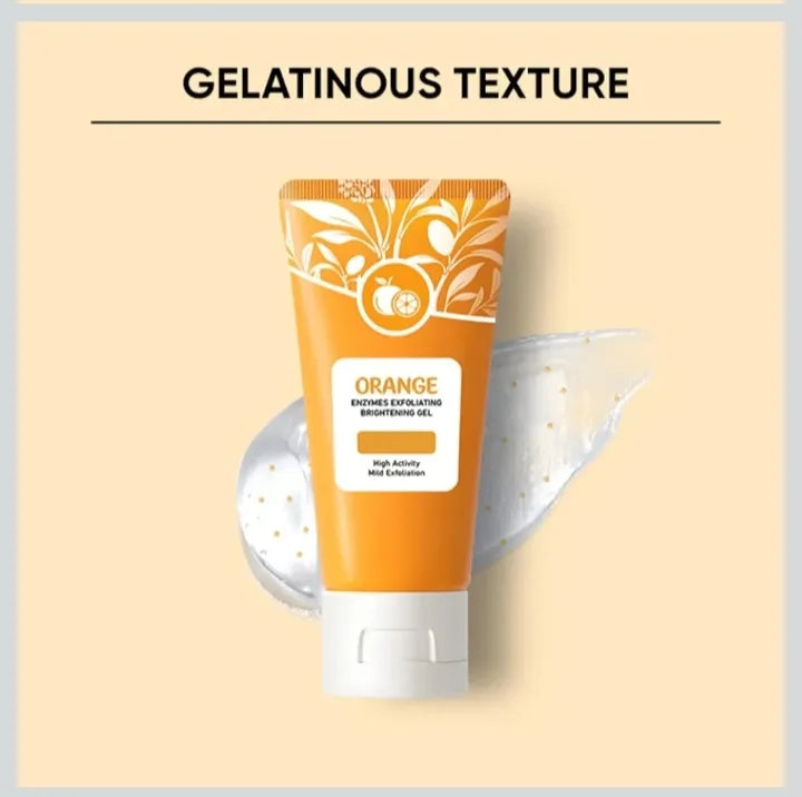 Orange Brightening Exfoliating Gel from My Store, showing the vibrant orange gel in a clear container, ready for skincare use.