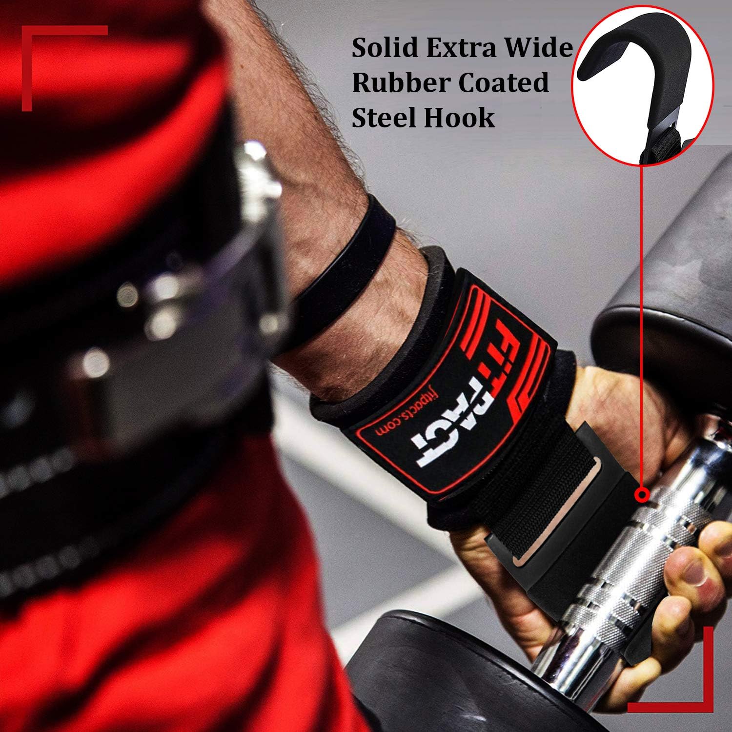LORDEX Fitness lifting hook straps used for weightlifting and strength training, shown hanging with a textured grip.