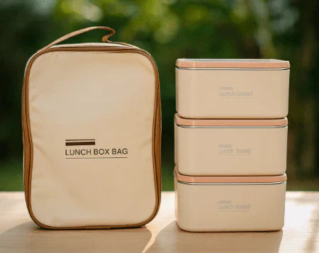 Insulated lunch box set with carry bag from My Store, includes multiple containers for convenient meal storage.
