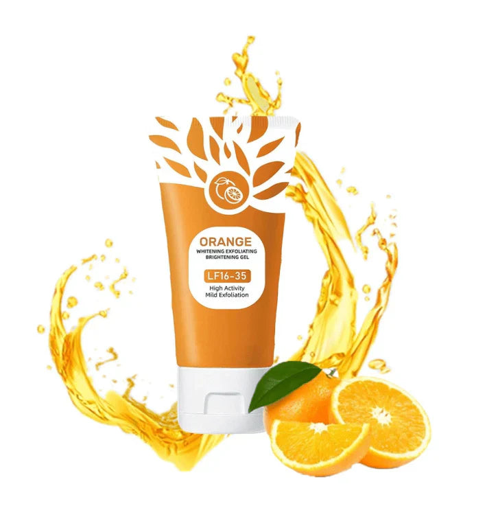 Orange Brightening Exfoliating Gel from My Store, showing the vibrant orange gel in a clear container, ready for skincare use.