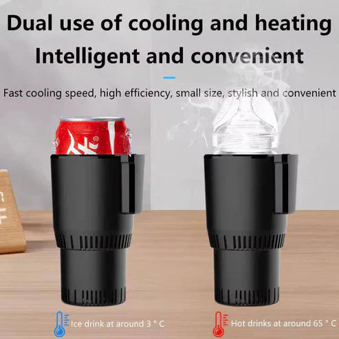 Smart Car Cup Warmer by My Store showing a compact device placed on a car console, designed to keep beverages warm during travel.